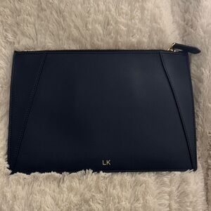 Navy Leather Zip Pouch